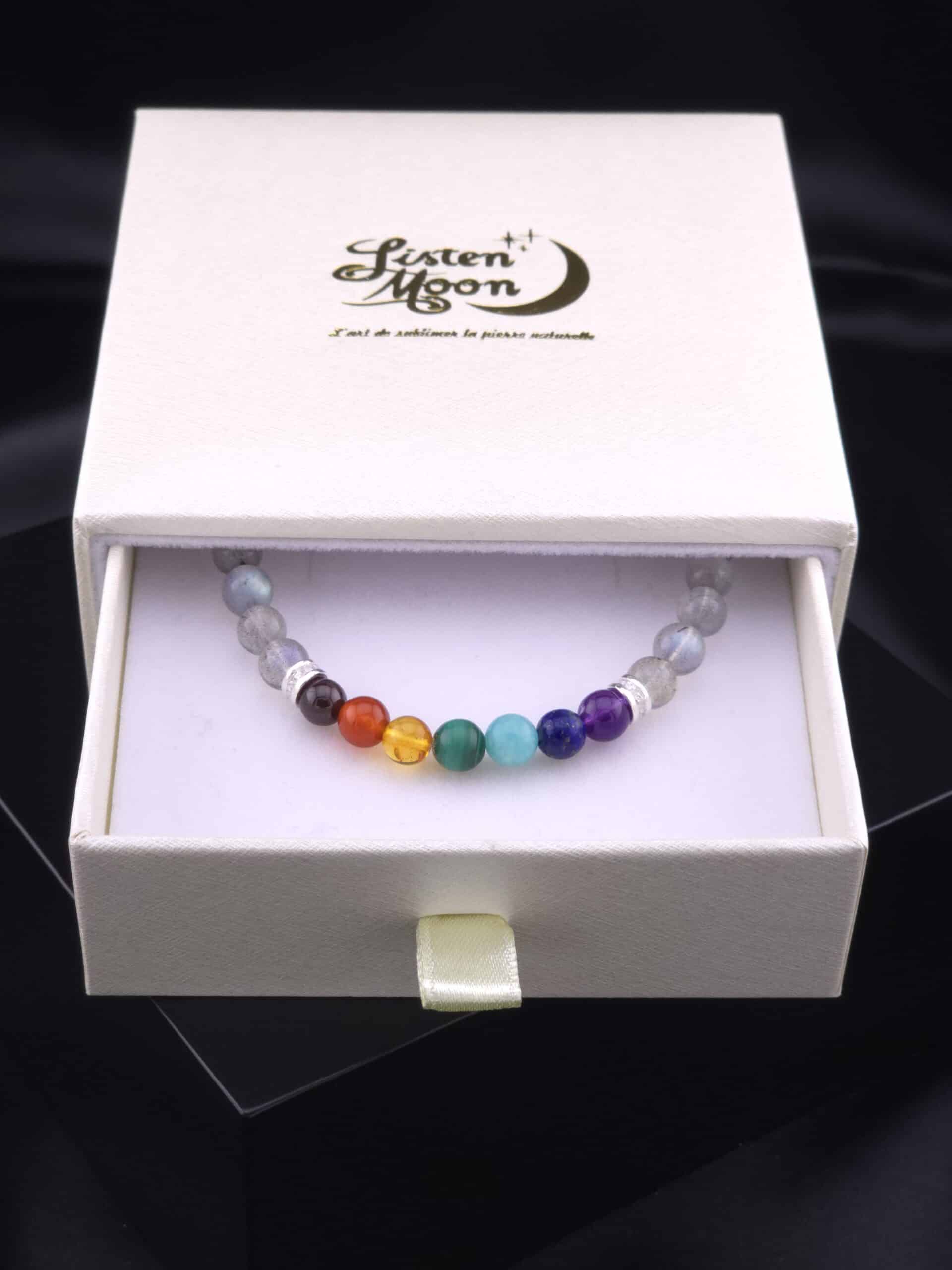 Bracelet en argent 925, 7 Chakras en Labradorite.