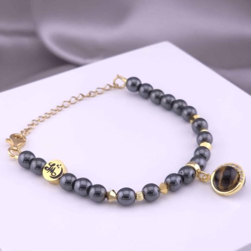 Bracelet Cercle Strass en Hématite et Œil de tigre