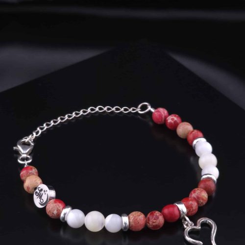 Bracelet Cœur en Jaspe impérial rouge et Nacre