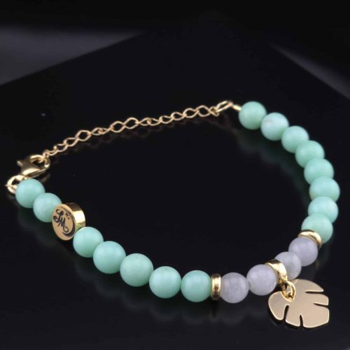 Bracelet Monstera en Chrysoprase et Jade de Birmanie