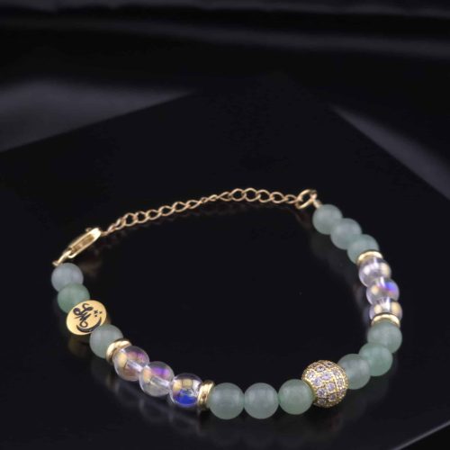 Bracelet Boule Strass en Aventurine et Aqua Aura