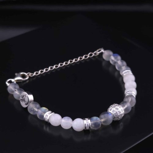 Bracelet Boule Strass en Labradorite et Labradorite blanche