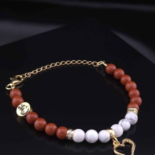 Bracelet Cœur en Jaspe rouge et Howlite