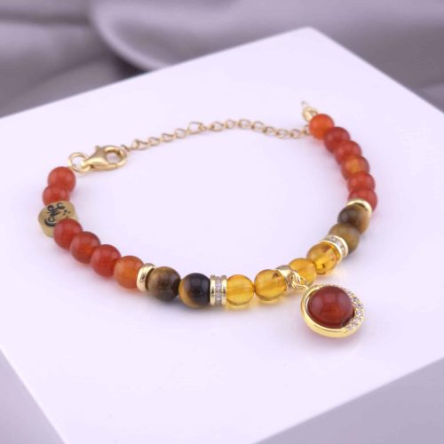 Bracelet Lune en Cornaline, Œil de tigre et Ambre