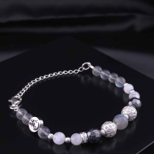 Bracelet Boule Strass en Labradorite, Labradorite blanche et Hématite