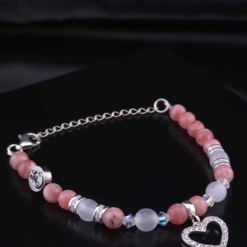 Bracelet Cœur Strass en Rhodochrosite et Sélénite