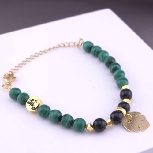 Bracelet Monstera en Malachite et Tourmaline noire