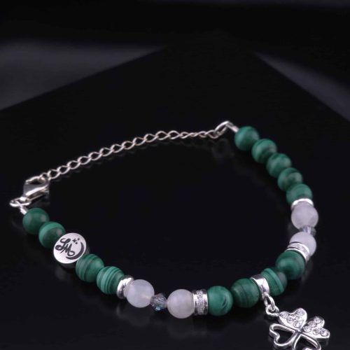 Bracelet Trèfle en Malachite et Labradorite blanche