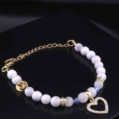 Bracelet Cœur Strass en Howlite et Labradorite blanche
