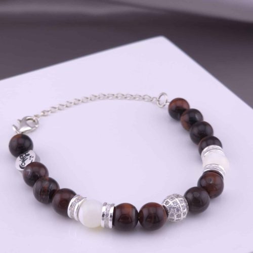 Bracelet Boule Strass en Œil de taureau et Nacre