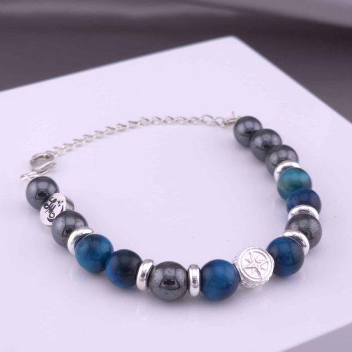 Bracelet Boussole en Hématite et Œil de tigre turquoise