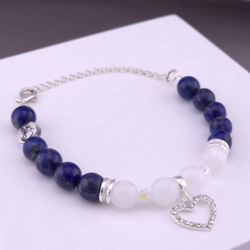 Bracelet Cœur Strass en Lapis Lazuli et Labradorite blanche