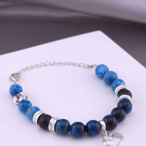 Bracelet Cœur en Apatite light, Onyx noir mat et Œil de tigre turquoise