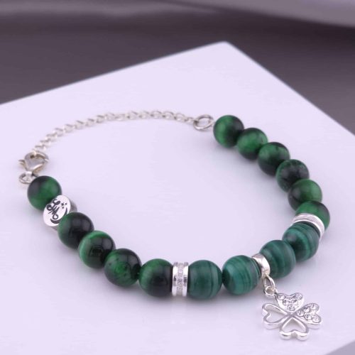 Bracelet Trèfle en Malachite et Œil de tigre vert