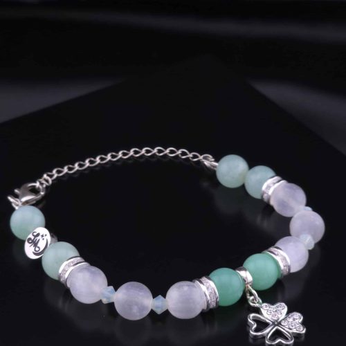Bracelet Trèfle en Chrysoprase et Sélénite