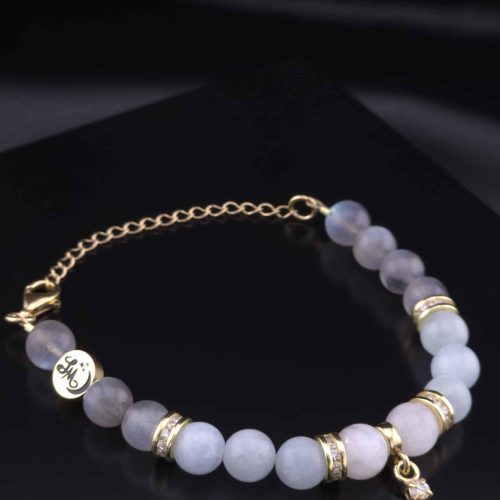 Bracelet Zircon en Labradorite, Labradorite blanche et Aigue Marine
