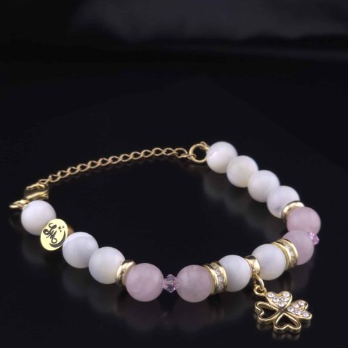 Bracelet Trèfle en Nacre et Quartz rose
