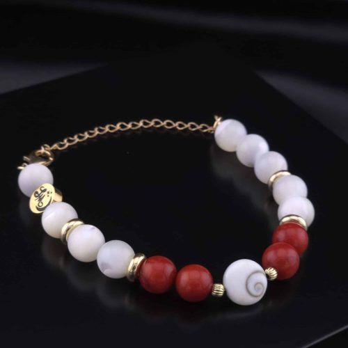 Bracelet Œil de Sainte Lucie en Nacre et Corail rouge