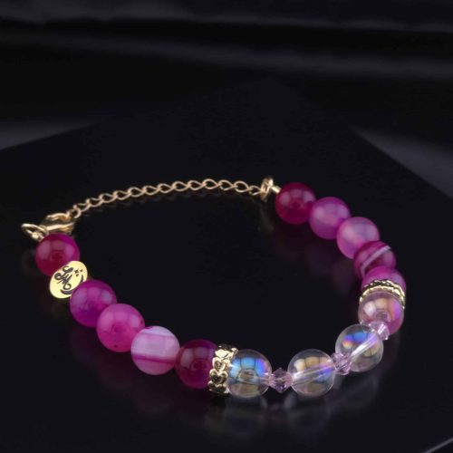 Bracelet en Agate fuchsia et Aqua Aura