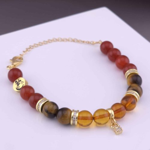 Bracelet Zircon en Cornaline, Œil de tigre et Ambre